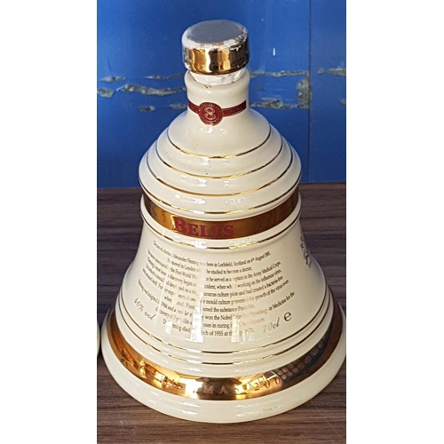 334 - Vintage 2 x Bell's Whisky Bell Shaped Whisky Decantors Ceramic 2003, Alexander Hemming Commemoration