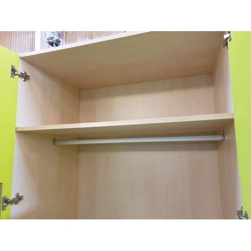 342 - Modern 2 - Door Wardrobe Light Wood Colour with Lime Green Doors, Internal shelves, Hanging Rail & M... 