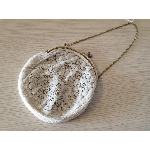 360 - Vintage Handmade Ladies Evening Bag with Decorative Beads, Brass with Mother of Pearl (?) Opening an... 