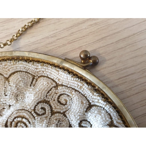 360 - Vintage Handmade Ladies Evening Bag with Decorative Beads, Brass with Mother of Pearl (?) Opening an... 