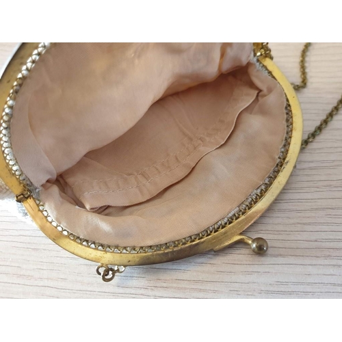 360 - Vintage Handmade Ladies Evening Bag with Decorative Beads, Brass with Mother of Pearl (?) Opening an... 