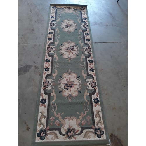 263 - Green Floral Patterned Runner Carpet (2.3m x 7m)