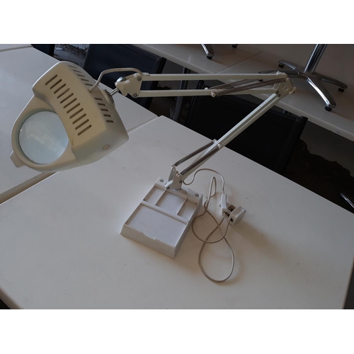 287 - White Angle Poise Lamp with Magnifying Glass (Height Approx 80cm Extended)