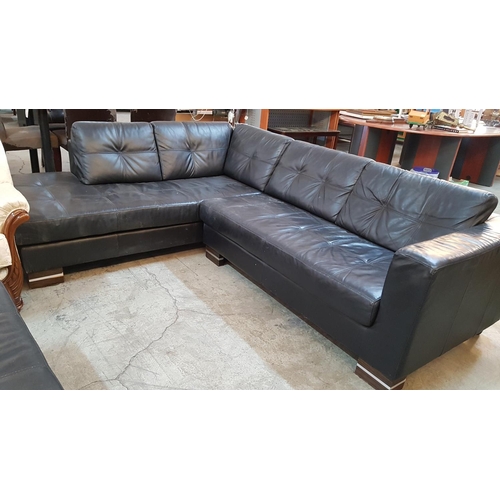 93 - Black Leather Corner Sofa with Matching Large Stool (Sofa - 94cm x 250cm x 196cm and Stool - 90cm x ... 