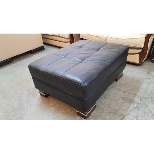 93 - Black Leather Corner Sofa with Matching Large Stool (Sofa - 94cm x 250cm x 196cm and Stool - 90cm x ... 