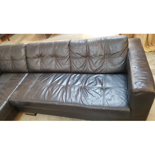 93 - Black Leather Corner Sofa with Matching Large Stool (Sofa - 94cm x 250cm x 196cm and Stool - 90cm x ... 