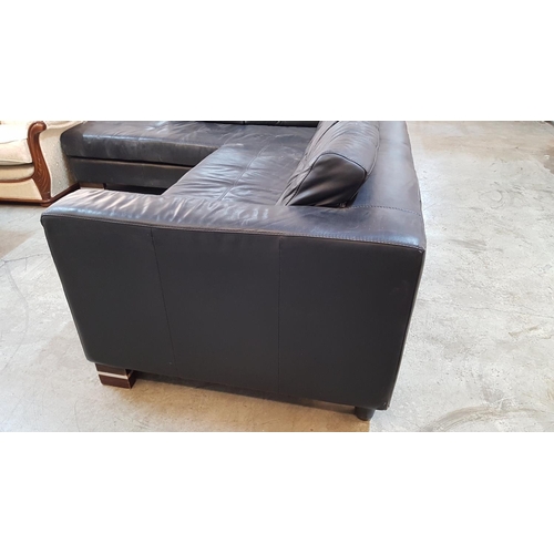 93 - Black Leather Corner Sofa with Matching Large Stool (Sofa - 94cm x 250cm x 196cm and Stool - 90cm x ... 