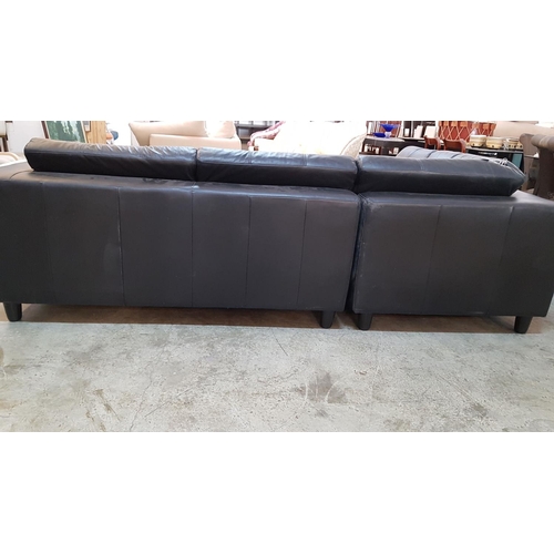 93 - Black Leather Corner Sofa with Matching Large Stool (Sofa - 94cm x 250cm x 196cm and Stool - 90cm x ... 