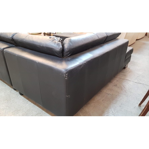 93 - Black Leather Corner Sofa with Matching Large Stool (Sofa - 94cm x 250cm x 196cm and Stool - 90cm x ... 