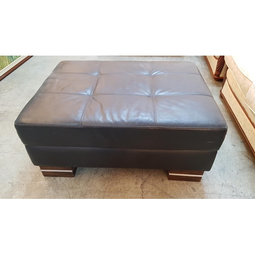 93 - Black Leather Corner Sofa with Matching Large Stool (Sofa - 94cm x 250cm x 196cm and Stool - 90cm x ... 