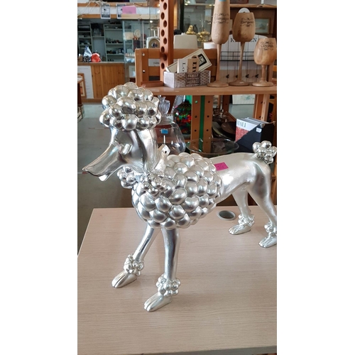 307 - Modern Silver Colour Poodle Dog Ornament (H:54cm)