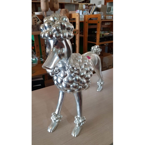 307 - Modern Silver Colour Poodle Dog Ornament (H:54cm)