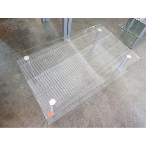 535 - Rectangular Glass Coffee Table with Lower Shelf, Chrome Supports and Wheels (100cm x 60cm x 38cm)