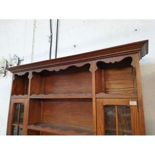 394 - Antique Oak Sideboard with 2 - Cupboards and 2 - Drawers Over Cabriole Legs Top Section Has 2 x Glaz... 