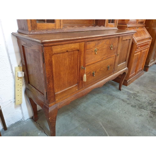 394 - Antique Oak Sideboard with 2 - Cupboards and 2 - Drawers Over Cabriole Legs Top Section Has 2 x Glaz... 