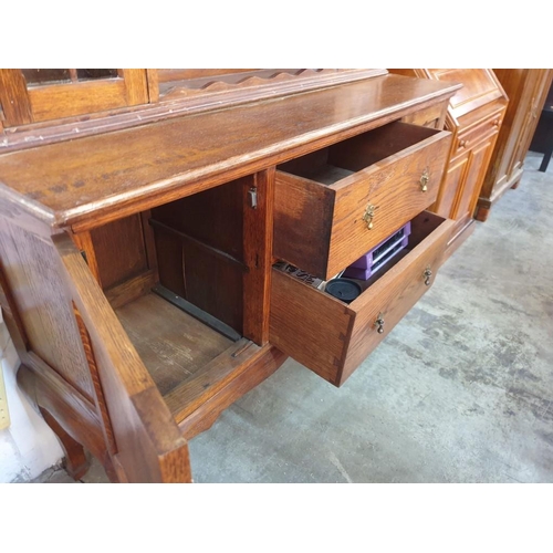 394 - Antique Oak Sideboard with 2 - Cupboards and 2 - Drawers Over Cabriole Legs Top Section Has 2 x Glaz... 