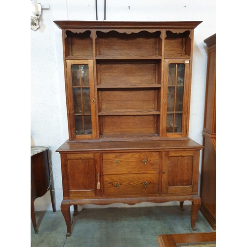 394 - Antique Oak Sideboard with 2 - Cupboards and 2 - Drawers Over Cabriole Legs Top Section Has 2 x Glaz... 