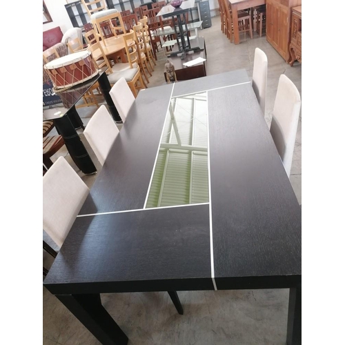 399 - Black Ash Colour Rectangular Dinning Table with Inset Glass Centre and Silver Colour Lines (Approx. ... 