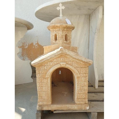 408 - Stone Church Orthodox Garden Ornament / Memorial (44cm x 37cm x 73cm Overall)