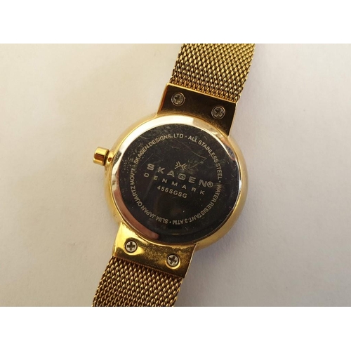 411 - Ladies Gold Tone Skagen (Denmark) Wrist Watch with Diamond Effect Hour Markers on Bracelet Strap (Mo... 