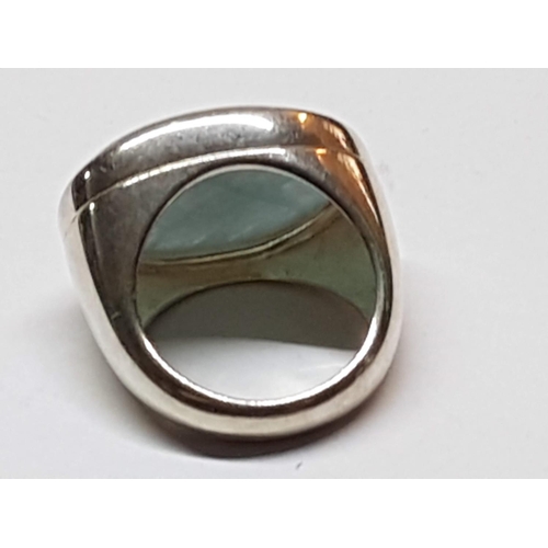 412 - Silver Ring with Large Oval Aquamarine Stone, Size S (2 x 2.5cm)