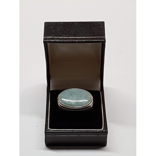 412 - Silver Ring with Large Oval Aquamarine Stone, Size S (2 x 2.5cm)