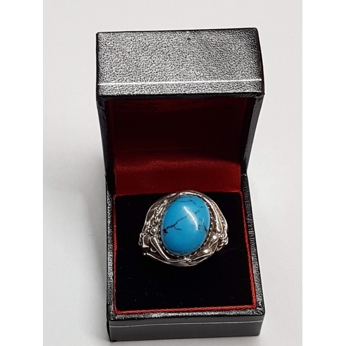 415 - Carvet Strong Silver (.925) Turquoise Ring, Size R