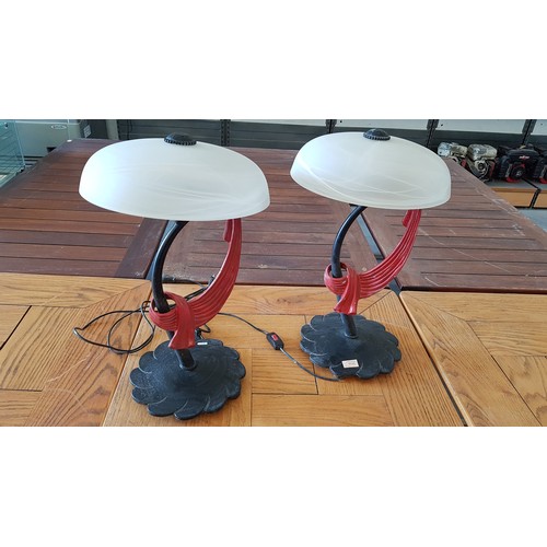 416 - Pair of Cast Iron Lamp Bases with Glass Shade (Un-Tested)