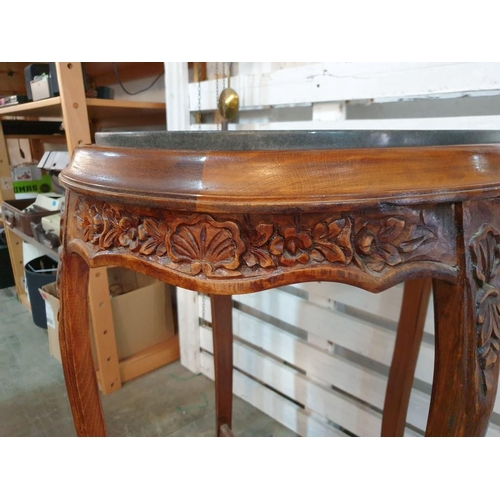 417 - Classical Style Side Occasional Table with Carved Wood Surround, Cabriole Legs and Marble Top (Ø60cm... 