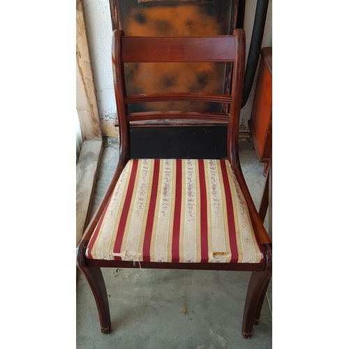 420 - 2 x Vintage Solid Wood Ladder Back Dinning Chairs with Burgundy & Gold Colour Striped Fabric Seat (3... 