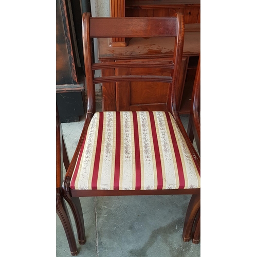 420 - 2 x Vintage Solid Wood Ladder Back Dinning Chairs with Burgundy & Gold Colour Striped Fabric Seat (3... 