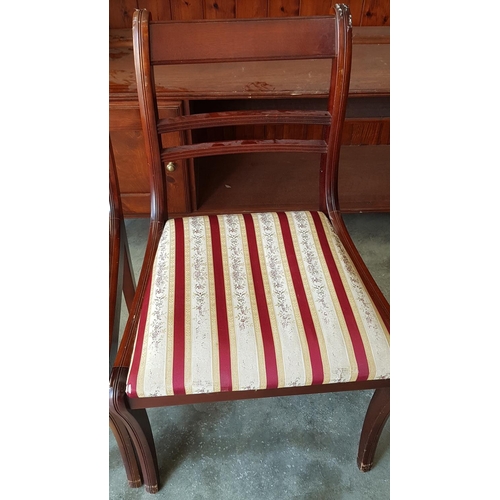 420 - 2 x Vintage Solid Wood Ladder Back Dinning Chairs with Burgundy & Gold Colour Striped Fabric Seat (3... 