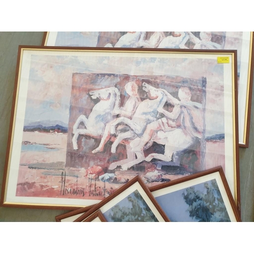 432 - Collection of Posters in Wood Frames; 8 x Fishing Boat and 2 x Abstract Horses (52cm x 72cm) (10)