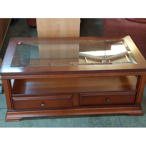 444 - Classical Style Rectangular Wood Effect Coffee Table with Inset Glass Top, Lower Shelf and 2-Drawers... 