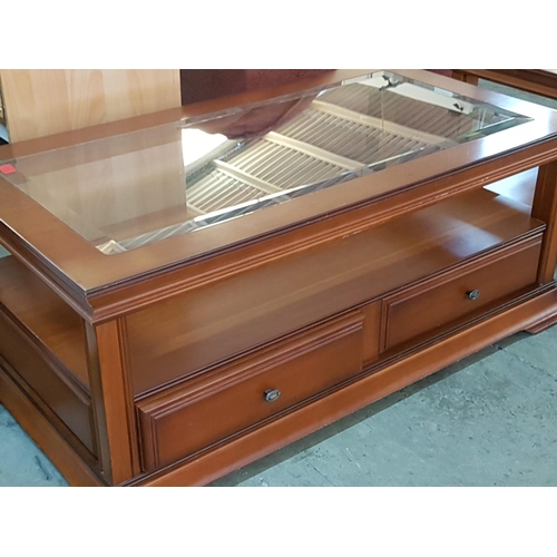 444 - Classical Style Rectangular Wood Effect Coffee Table with Inset Glass Top, Lower Shelf and 2-Drawers... 