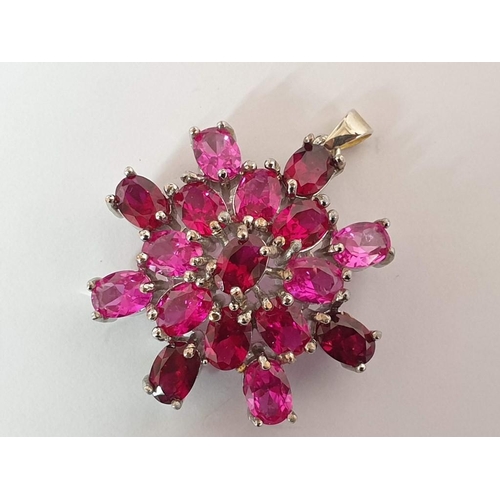 451 - Decorative Silver Colour Pendant with Ruby Colour Stones (Ø35mm)