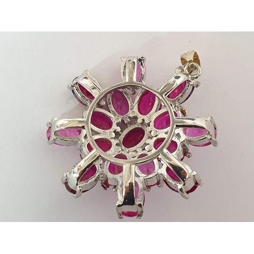 451 - Decorative Silver Colour Pendant with Ruby Colour Stones (Ø35mm)