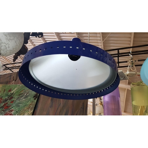 474 - Modern Hanging Light White Glass and Navy Blue Metal (Un-Tested)