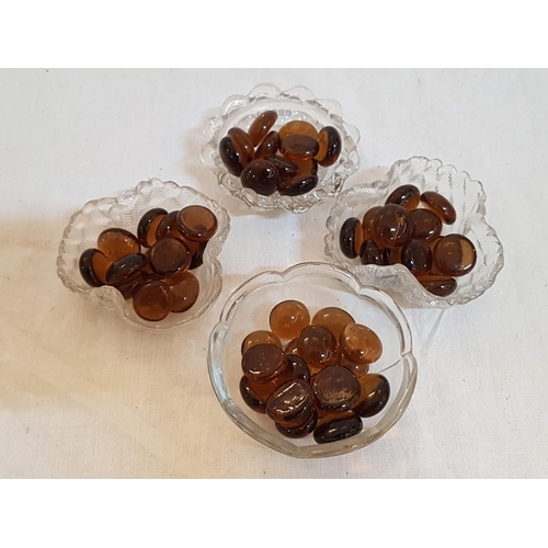 515 - Collection of 8 x Small Dishes, Glass / Porcelain / White Metal Filled with Glass Decor (Amber & Blu... 