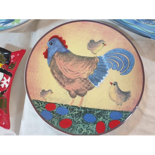 516 - Collection of Plates; Large Blue & White and Oval Dish, Pepsi, Santa Plate, Chicken Plate etc (6)