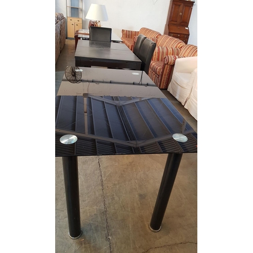 346 - Modern Dinning Table with Black Glass Top and Metal Legs (80cm x 140cm x 75cm)