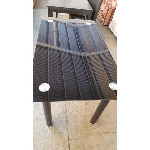 346 - Modern Dinning Table with Black Glass Top and Metal Legs (80cm x 140cm x 75cm)