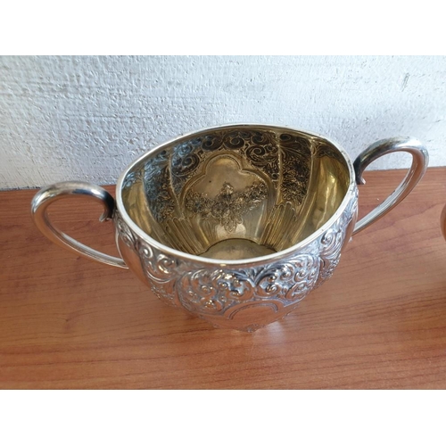 347 - Antique Latham & Morton Silver Plated Large Twin Handle Sugar Bowl and Milk Jug, Together with Sterl... 