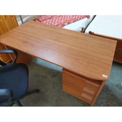 353 - Cherry Wood Colour Desk with 3-Drawers (138cm x 67cm x 75cm), Together with Black Fabric Swivel Chai... 