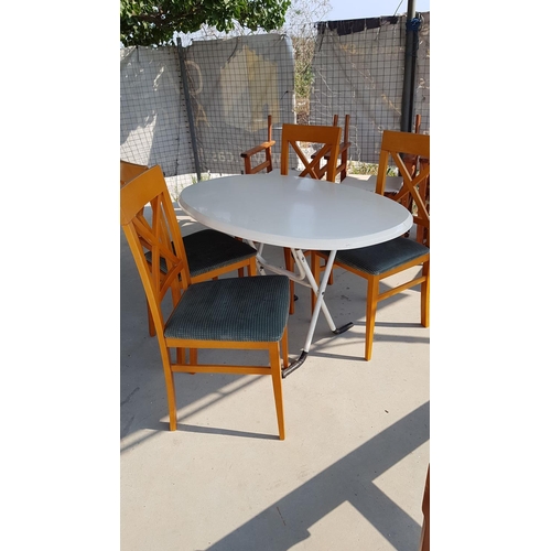 355 - Oval Folding Garden Table (117cm x 77cm x 72cm) and 4 x Kitchen / Dinning Chairs with Green Fabric S... 