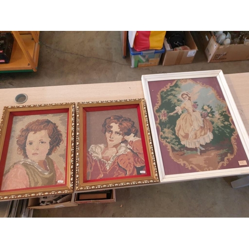 362 - 3 x Framed Tapestries of Victorian Style Ladies Two in Gilt Frame), (37cm x 46cm & 49cm x 62cm), (2)