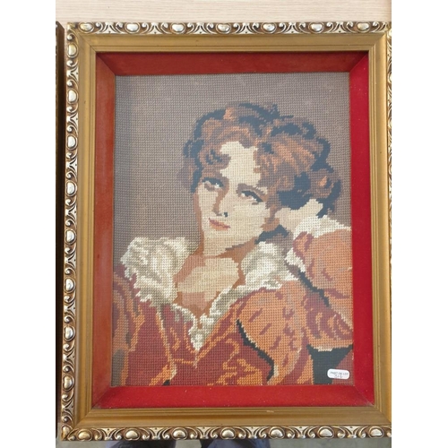 362 - 3 x Framed Tapestries of Victorian Style Ladies Two in Gilt Frame), (37cm x 46cm & 49cm x 62cm), (2)