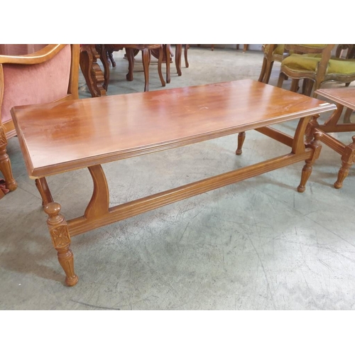 368 - Set of 3 x Wooden Tables with Decorative Base; Coffee Table (112cm x 50cm x 42cm) and Pair of Side T... 