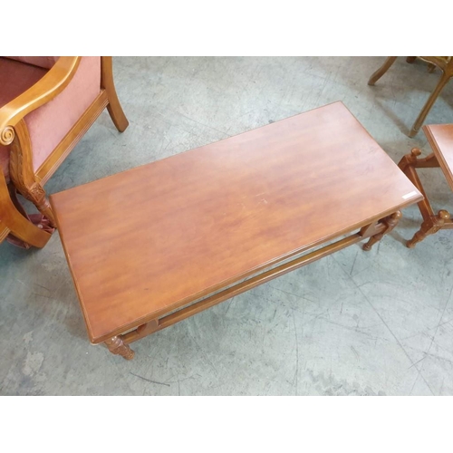 368 - Set of 3 x Wooden Tables with Decorative Base; Coffee Table (112cm x 50cm x 42cm) and Pair of Side T... 