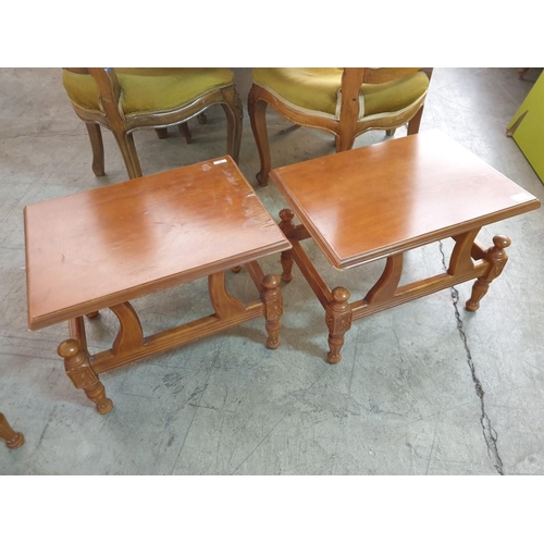 368 - Set of 3 x Wooden Tables with Decorative Base; Coffee Table (112cm x 50cm x 42cm) and Pair of Side T... 